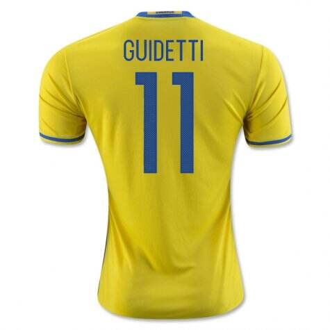 Sweden Home 2016 Guidetti 11 Soccer Jersey Shirt - Official Replica