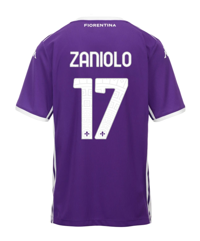 Fiorentina's 25-26 Home Jersey featuring ZANIOLO with the number 17