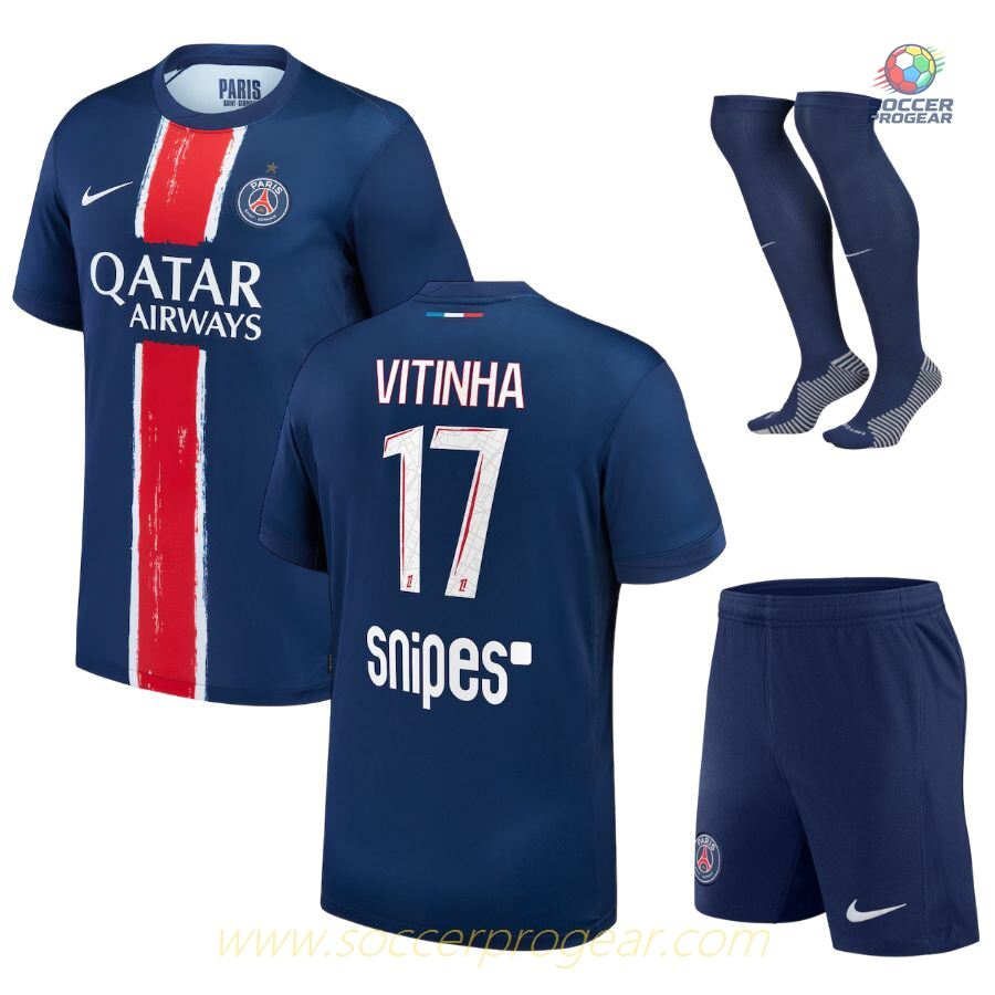 PSG Home Soccer Football Kit Children Team Jersey 2024-2025 Season Vitinha 1 Star