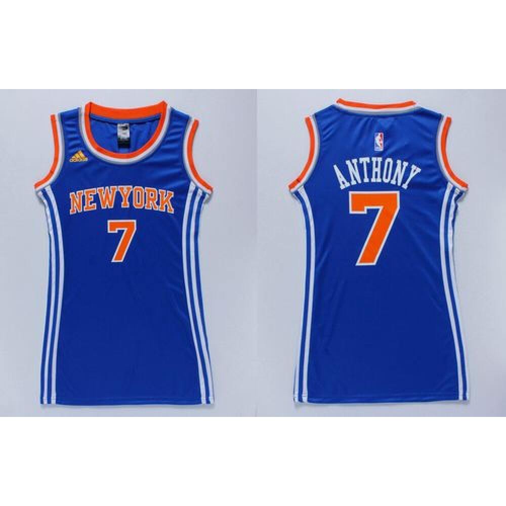 Fan Favorite Contemporary Men's Knicks #7 Carmelo Blue Basketball Jersey