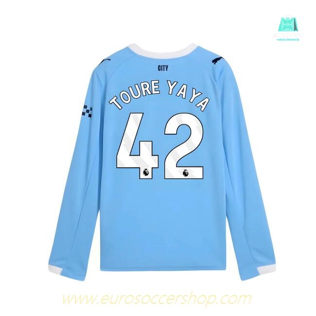 2025-2026 Man City Long Sleeve Home Shirt (Kids) (Toure Yaya 42)
