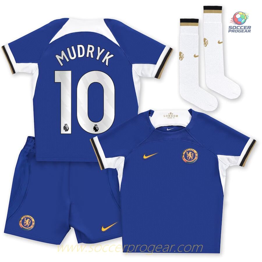 Chelsea Youth Home Football Shirt Team Jersey 2023 2024 Mudryk