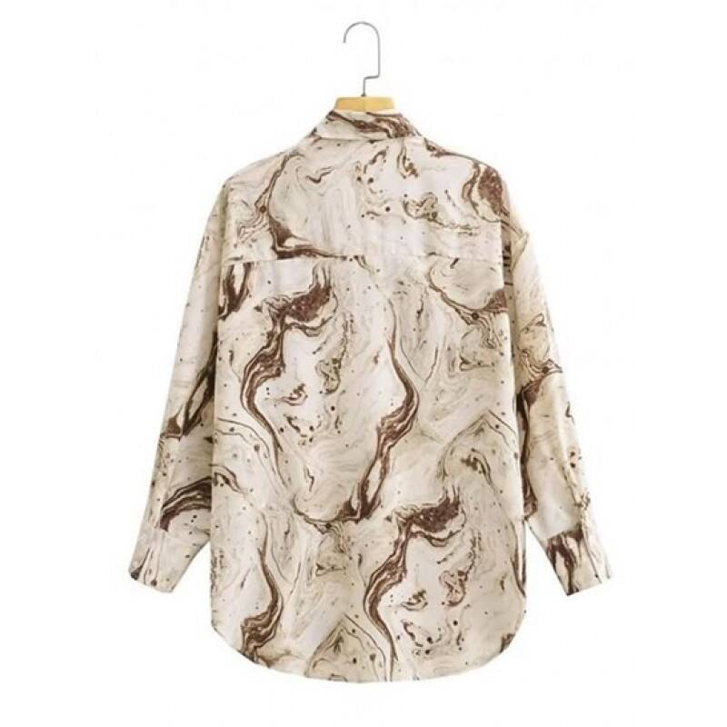 Marble Print Drop Shoulder High Low Shirt PU5959