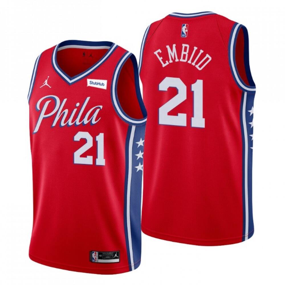 Performance Exclusive Men's PHI #21 Joel Red Basketball Jersey