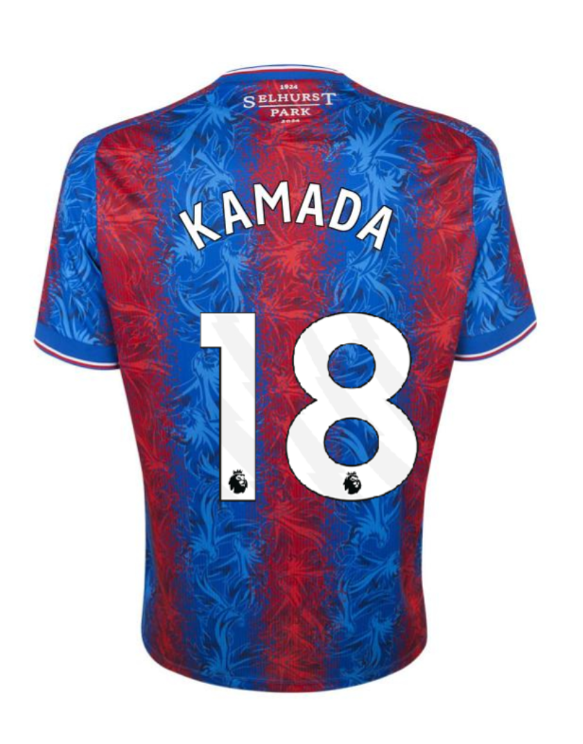 Crystal Palace's 24-25 Home Jersey featuring KAMADA with the number 18