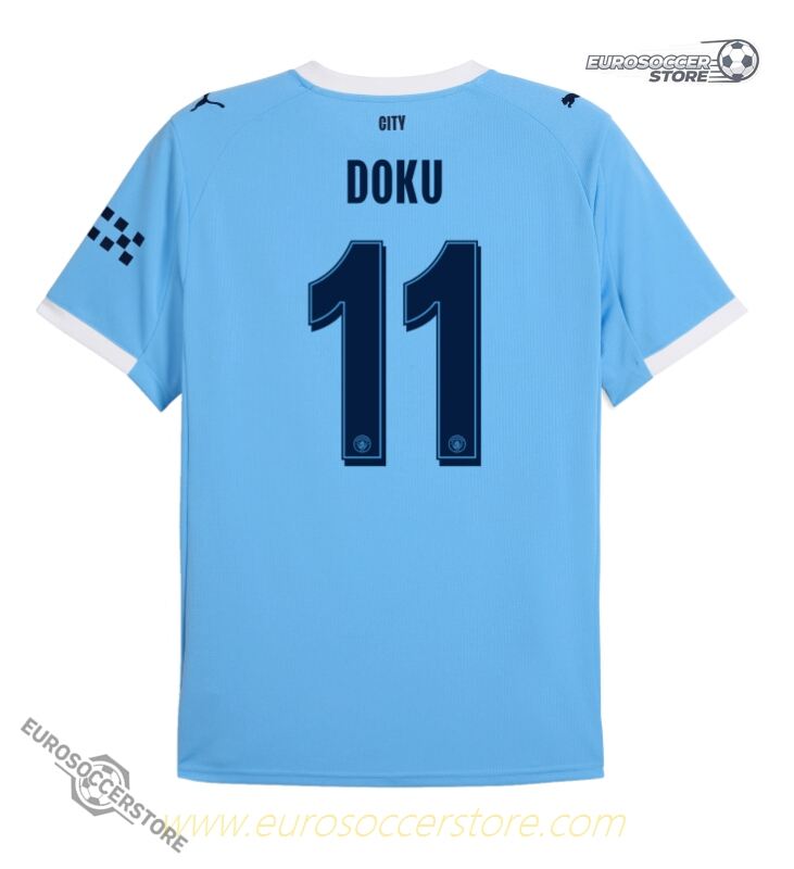 Manchester City 25-26 UCL Home Jersey with Doku 11 Printing