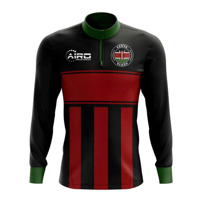 Kenya Concept Football Half Zip Midlayer Top (Black-Red)