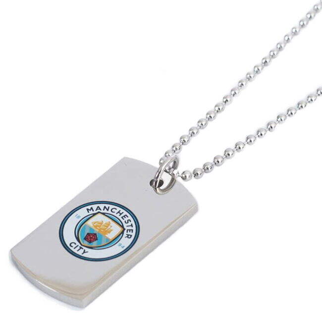 vintage Manchester City FC Colour Crest Dog Tag & Chain