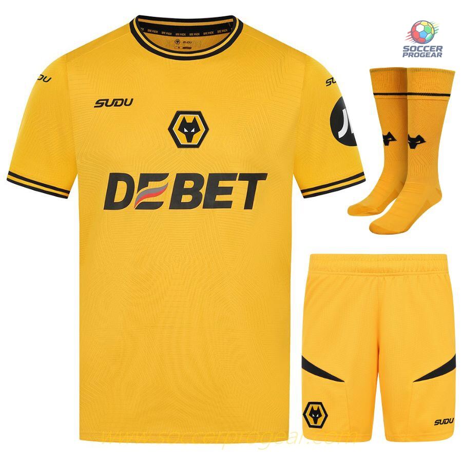 Wolverhampton Home Youth Kit Soccer Shirt 2024-2025 Season Gold
