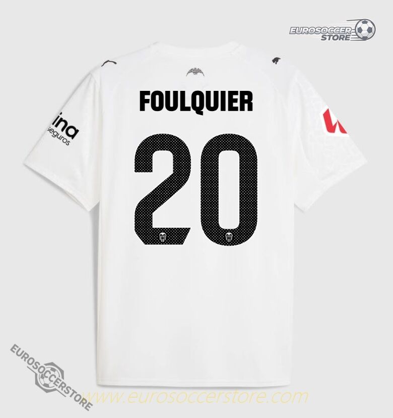 Valencia CF 2025-26 Season Home Jersey Featuring FOULQUIER, Number 20
