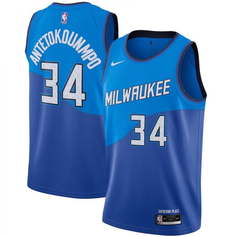 Collector's Item Rare Men's MIL #34 Giannis Blue Basketball Jersey