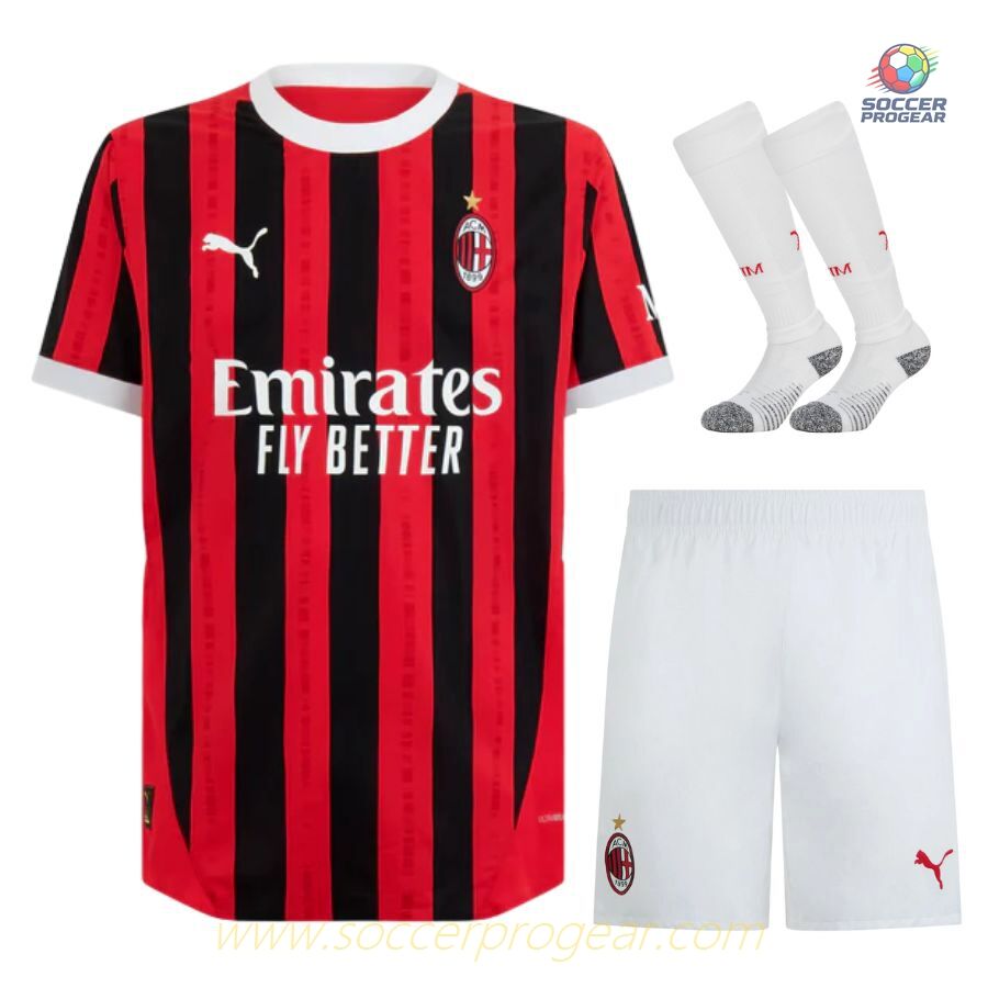 AC Milan Children's Editionren's Home Soccer Football Kit Soccer Team Shirt 2024-25 Edition White