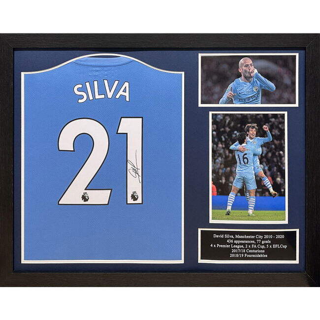 Adult Manchester City FC David Silva Signed Shirt (Framed)