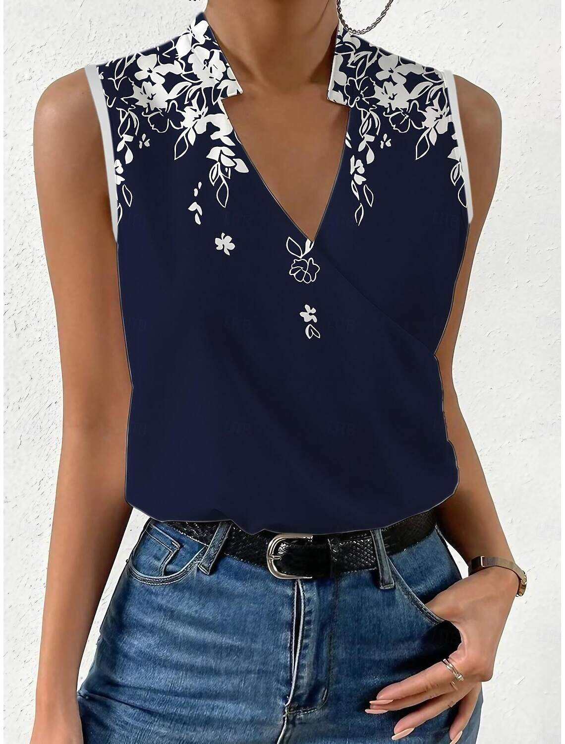 Women's Tank Top Basic Floral Print Sleeveless Regular Tops V Neck Casual Holiday