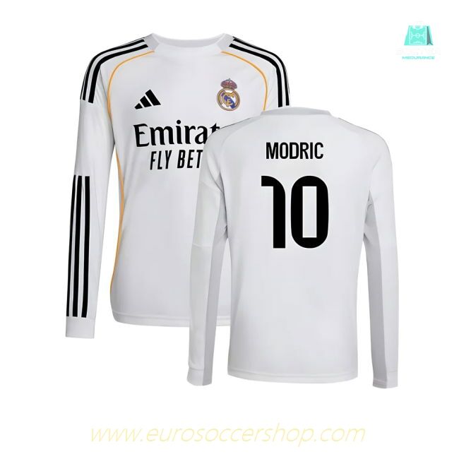 2025-2026 Real Madrid Long Sleeve Home Shirt (Kids) (Modric 10)
