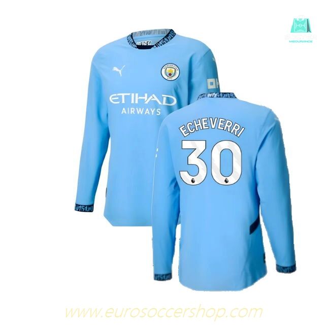 2024-2025 Man City Authentic Long Sleeve Home Shirt (Echeverri 30)