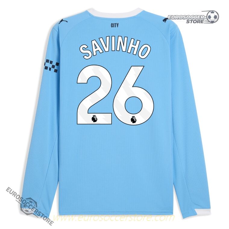 SAVINHO's 26号 Manchester City Home Long Sleeve Jersey for the 25-26 season