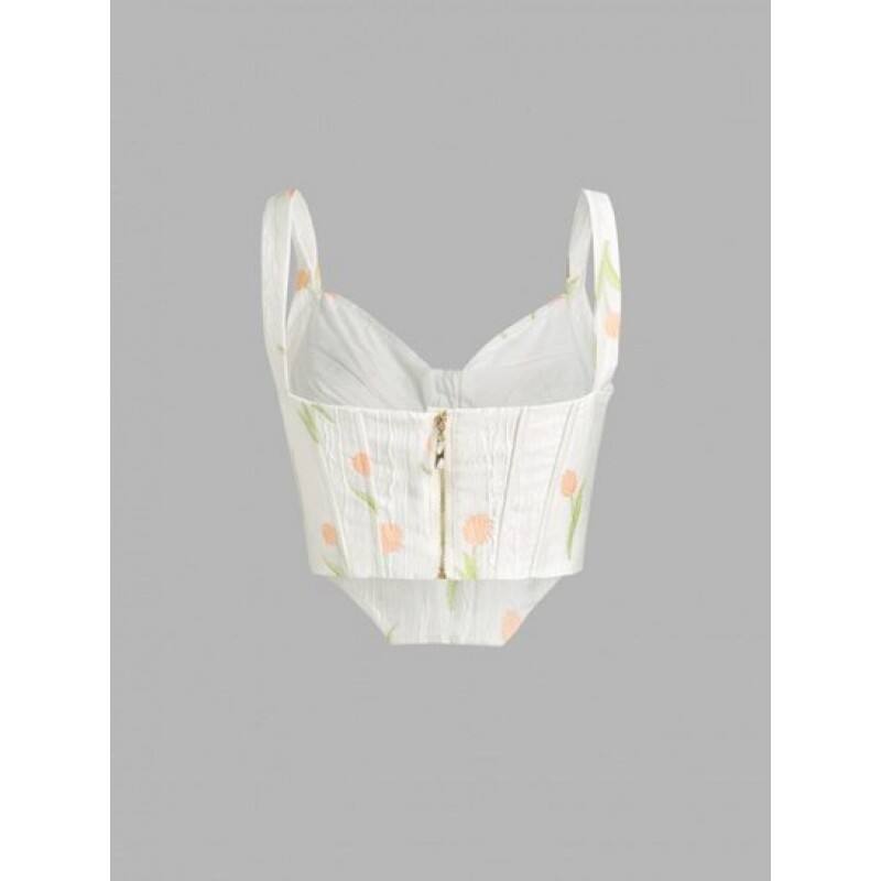 Floral Ruched Cups Corset Top RU2695