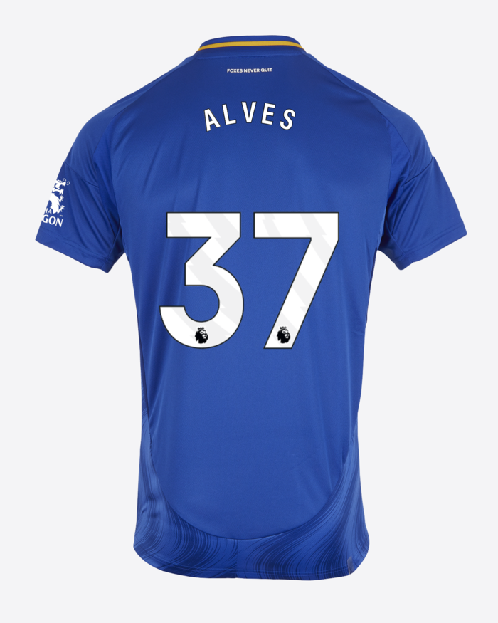 Leicester City's 24-25 Home Jersey featuring ALVES with the number 37