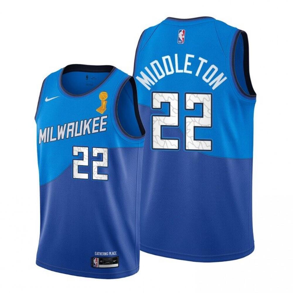 Fan Favorite Modern Men's MIL #22 Khris Blue Basketball Jersey