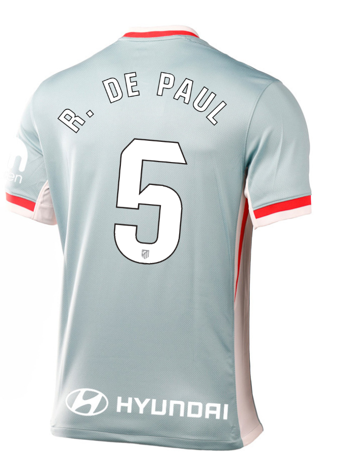 Atletico Madrid's 24-25 Laliga Away Jersey featuring R. DE PAUL with the number 5