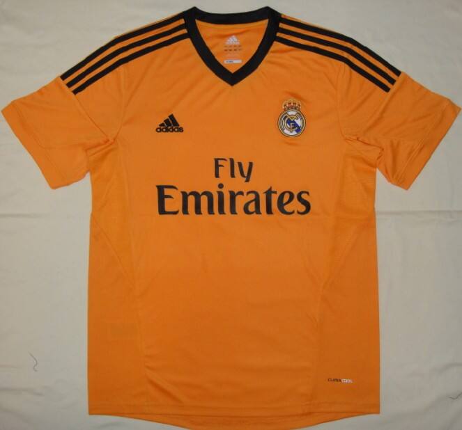 13-14 Real Madrid Away Orange Whole KitShirtShortsSocks - Official