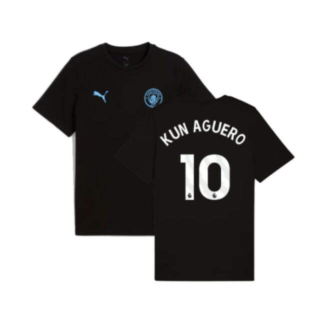 2025-2026 Man City FtblESS Tee (Black) (Kun Aguero 10)