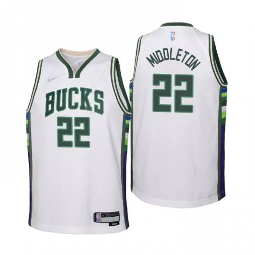Milwaukee Milwaukee Bucks #22 Khris Middleton Youth Nike White 2021/22 Swingman Jersey ¨C City Edition Youth