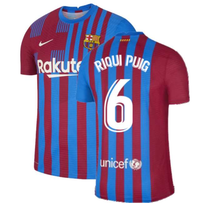 2021-2022 Barcelona Home Football Shirt (RIQUI PUIG 6) Stretch Fabric