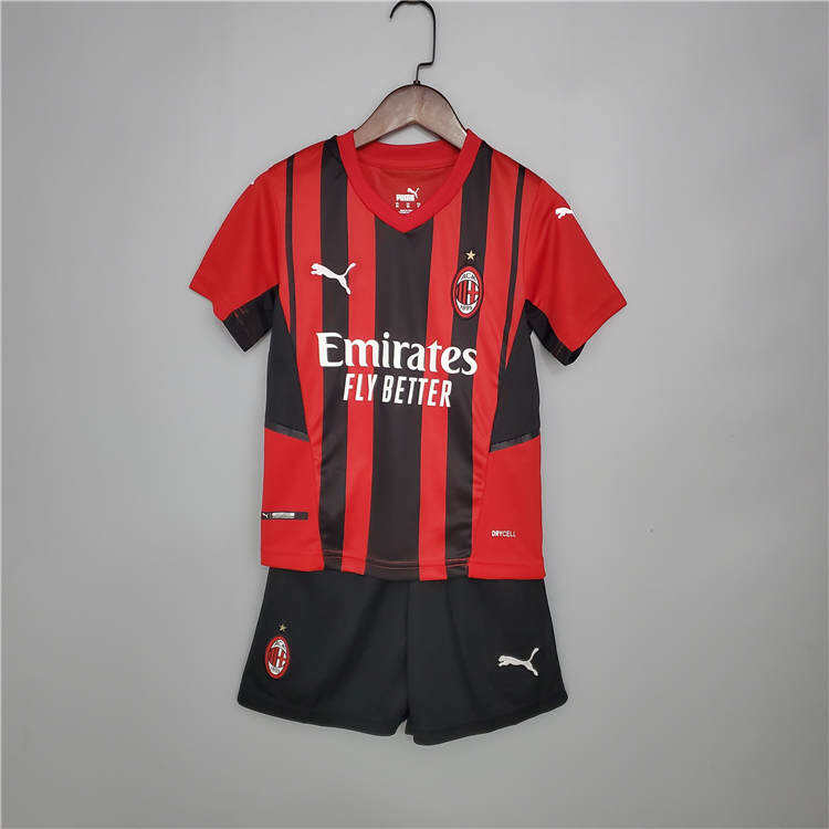 Kids AC Milan 21-22 Home Red Soccer Suit Football Kit ShirtShorts -