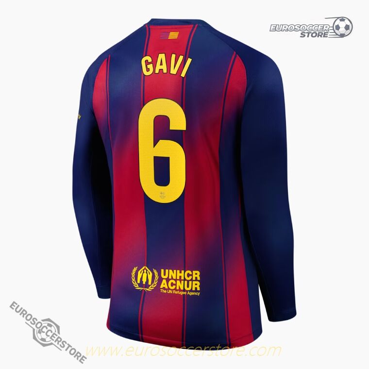 Barcelona 25-26 Season Home Long Sleeve Jersey with GAVI 6 Printing