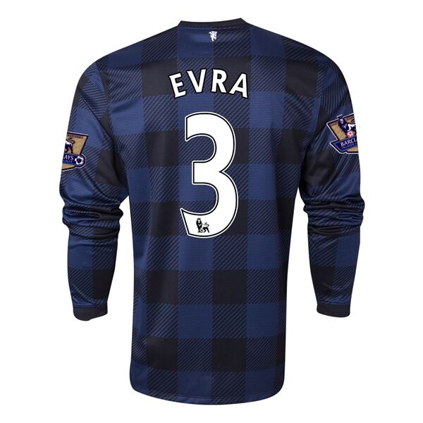 13-14 Manchester United 3 EVRA Away Black Long Sleeve Jersey Shirt -