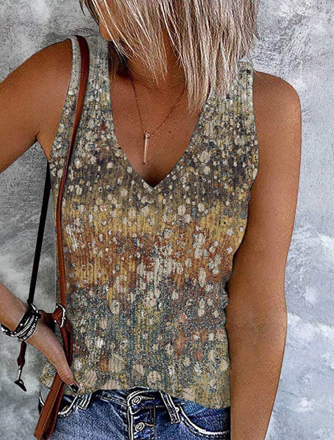 Women's Plus Size Tank Top Going Out Tops Vest Concert Tops Streetwear Casual Floral Buttons Print Sleeveless Regular Tops V Neck Holiday