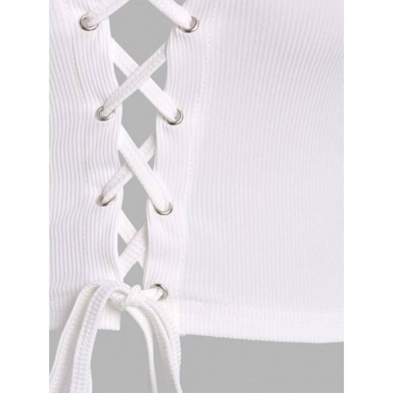 Lace Up Ribbed Cropped Tee YF1728