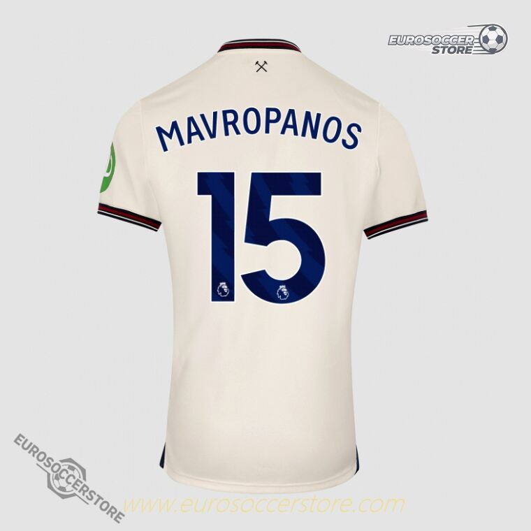 West Ham United's 25-26 Away Jersey, featuring MAVROPANOS with the number 15.