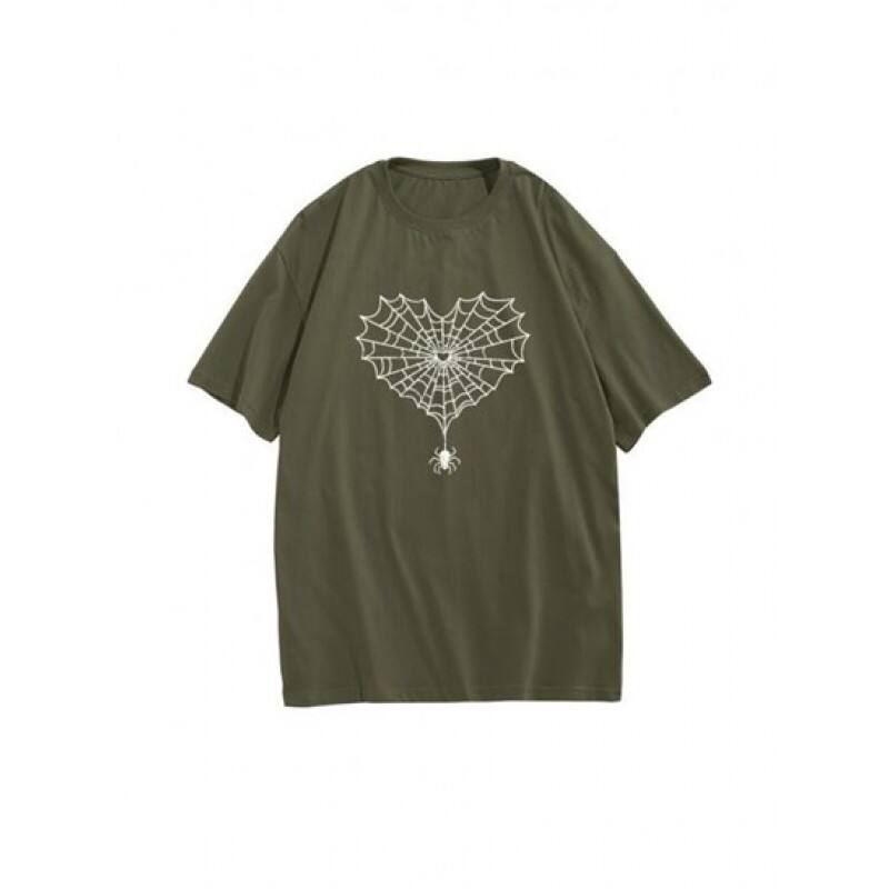 Halloween Spider Web Spider Print Drop Shoulder T Shirt MG0675