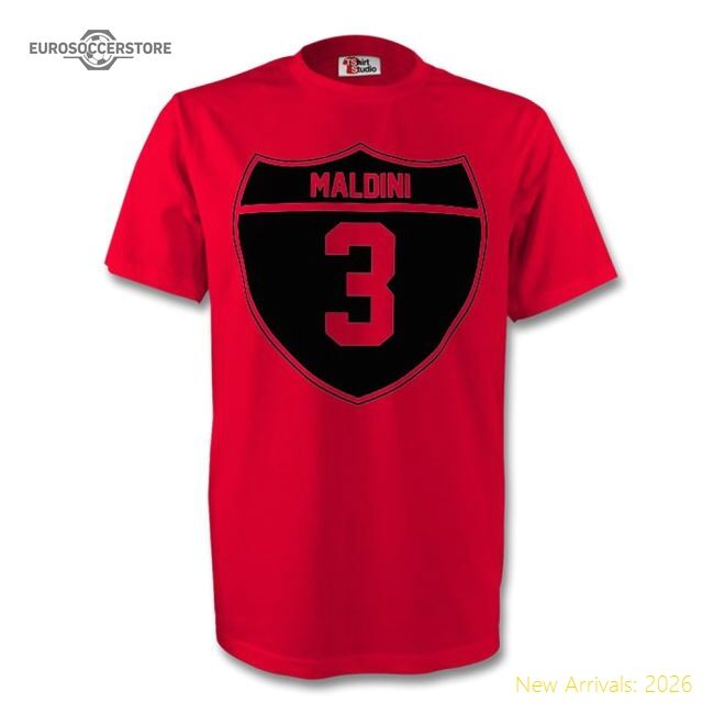 Premium-grade Paolo Maldini Ac Milan Crest Tee (red) - Supporter Edition