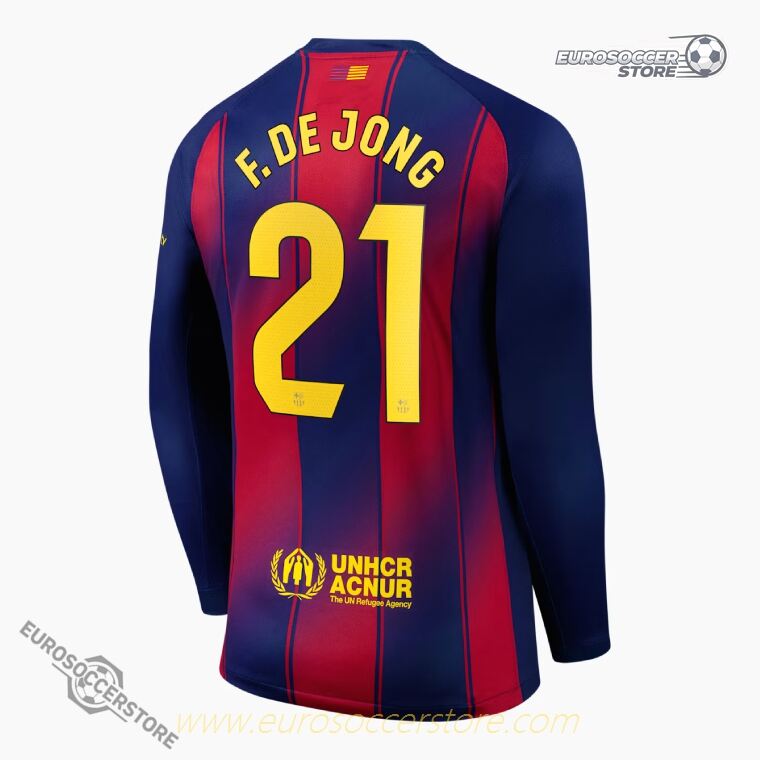 Barcelona 25-26 Home Long Sleeve Jersey F. DE JONG 21 Version