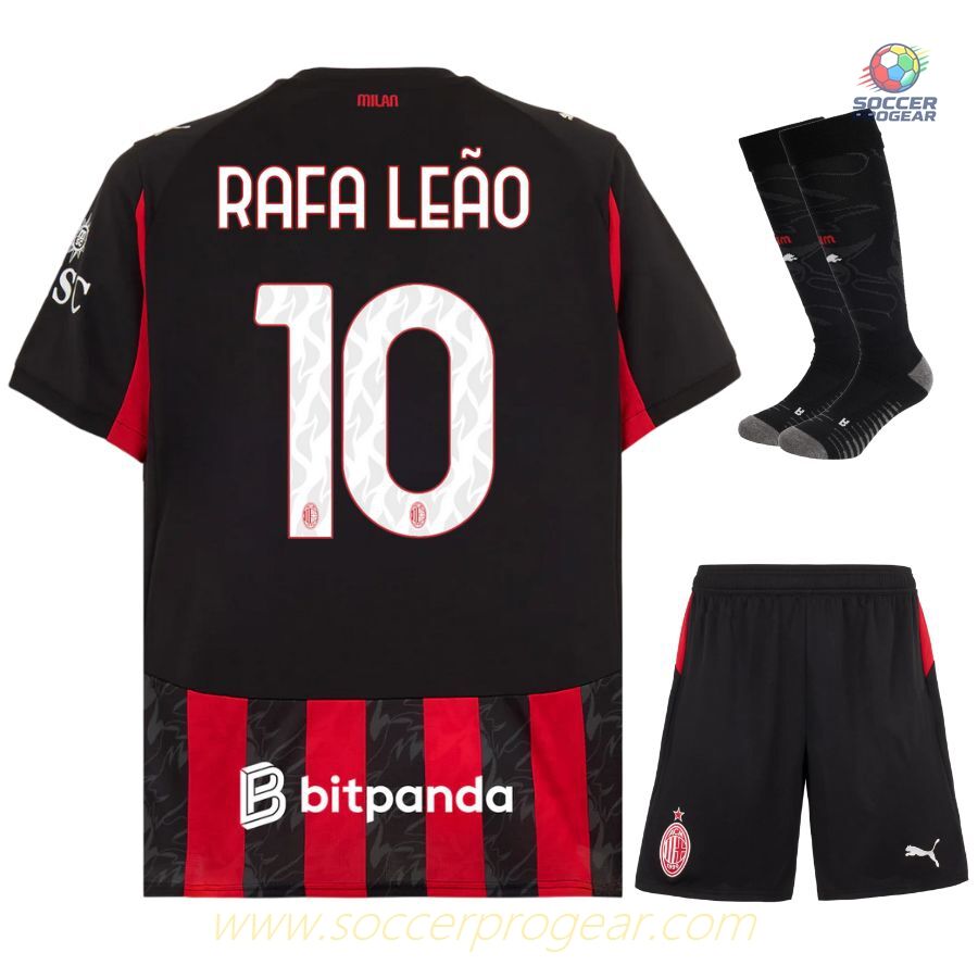 AC Milan Home Football Soccer Jersey Children Soccer Jersey 2025/26 Collection Rafael Leao