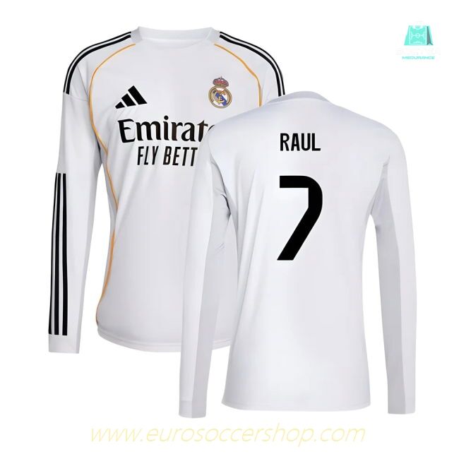 2025-2026 Real Madrid Long Sleeve Home Shirt (Raul 7)
