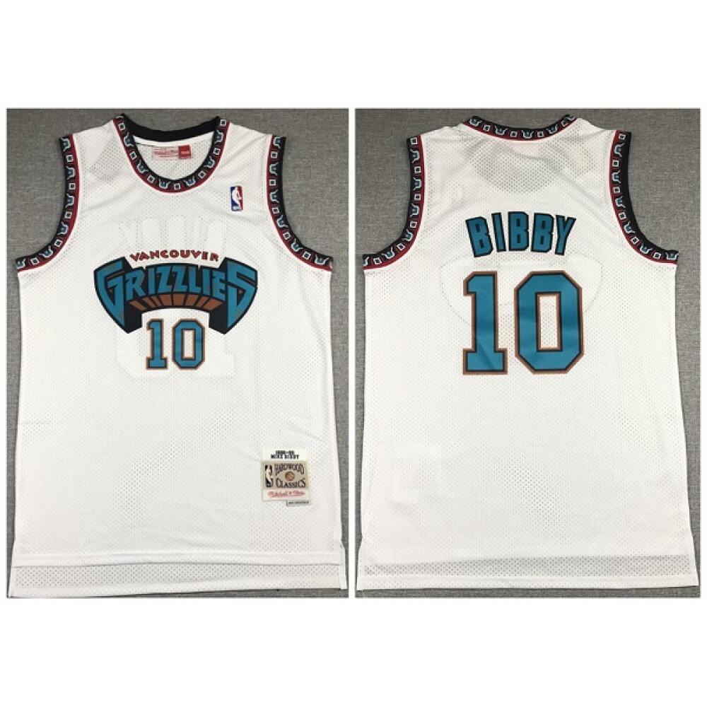 Men's Memphis Grizzlies #10 Mike Bibby White 1998-99 Throwback Stitched Jersey