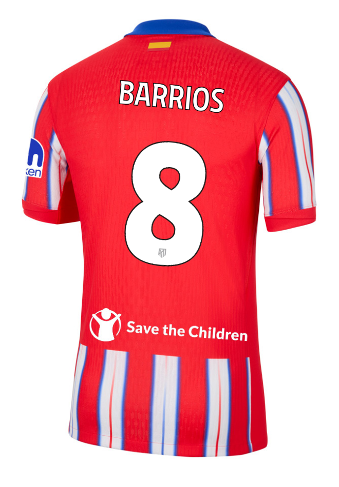 Atletico Madrid's 24-25 Champions League Home Jersey featuring BARRIOS 8