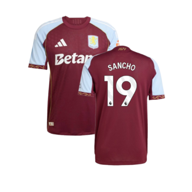 Aston Villa 2025-20 Home Football Shirt - Sancho 19 L M S