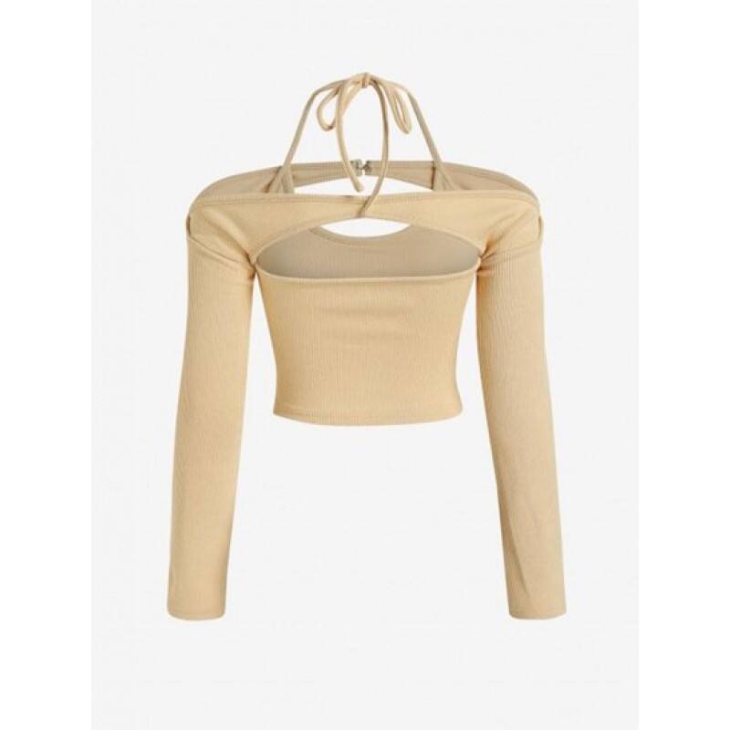 Ribbed Knit Halter Shrug Cold Shoulder Top Set WV0415