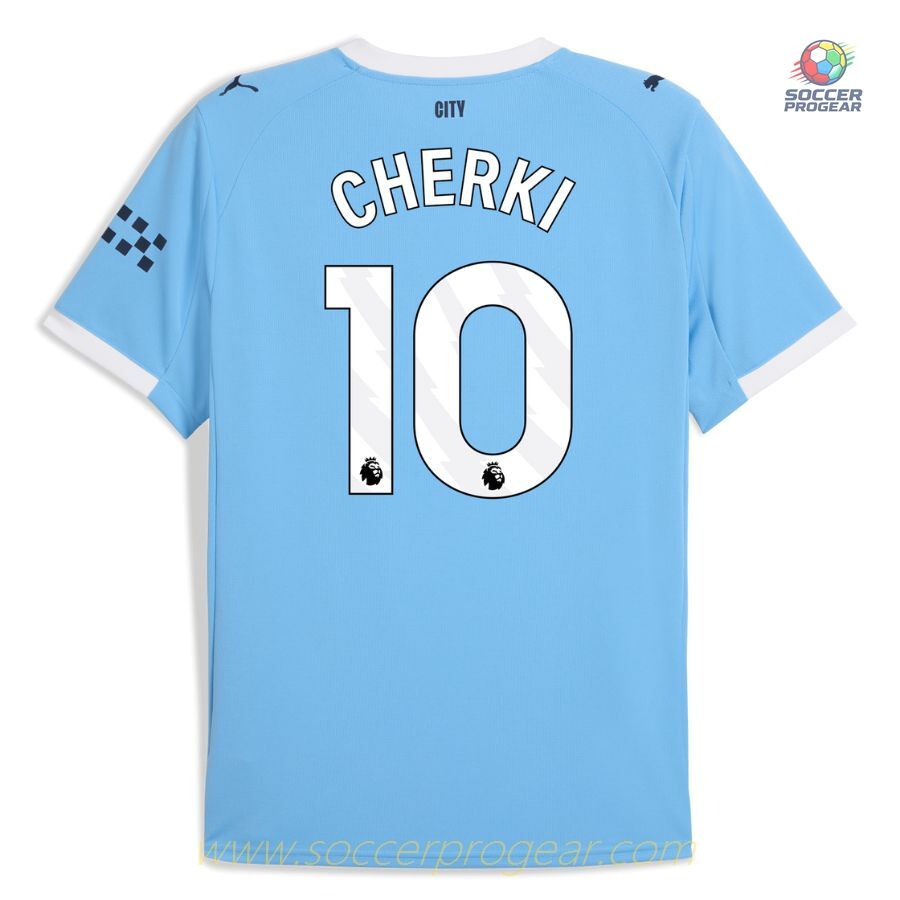 Manchester City Home Football Jersey Youth Football Jersey 2025-2026 Season Cherki