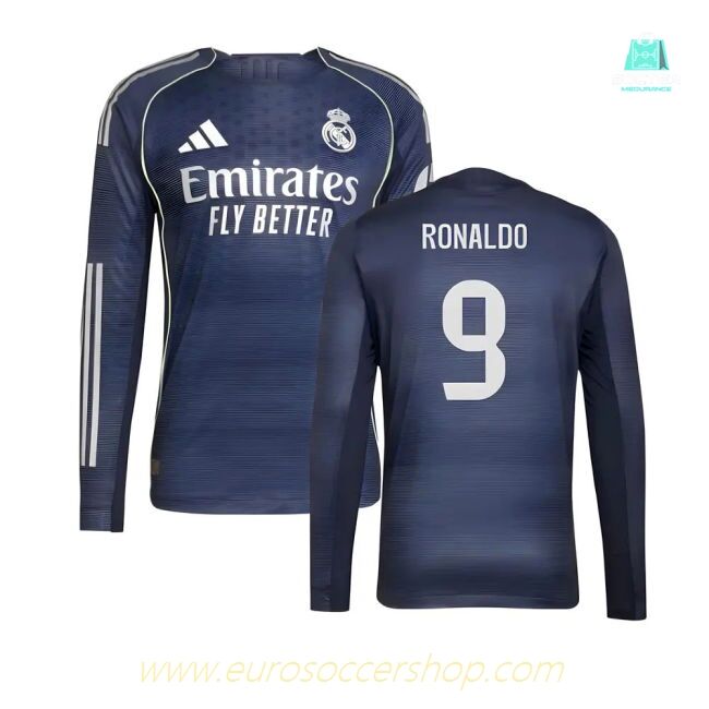 2025-2026 Real Madrid Authentic Long Sleeve Away Shirt (Ronaldo 9)