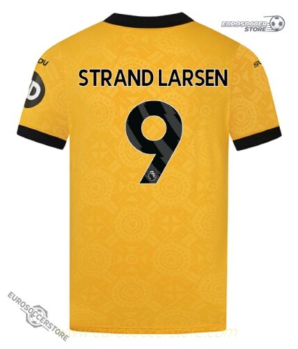Wolverhampton Wanderers 25-26 Home Jersey featuring STRAND LARSEN with the number 9