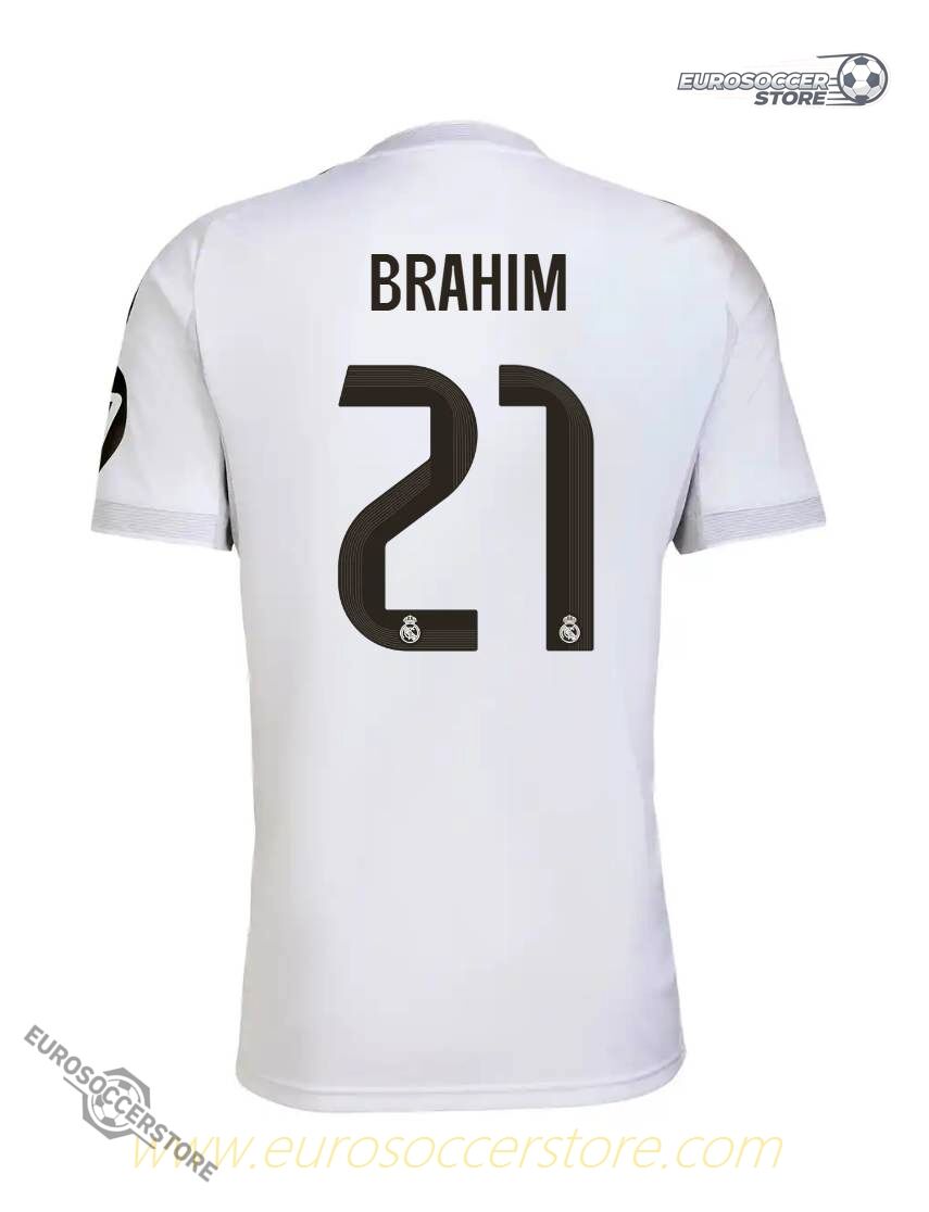 Real Madrid's 25-26 Home Jersey featuring Brahim with the number 21