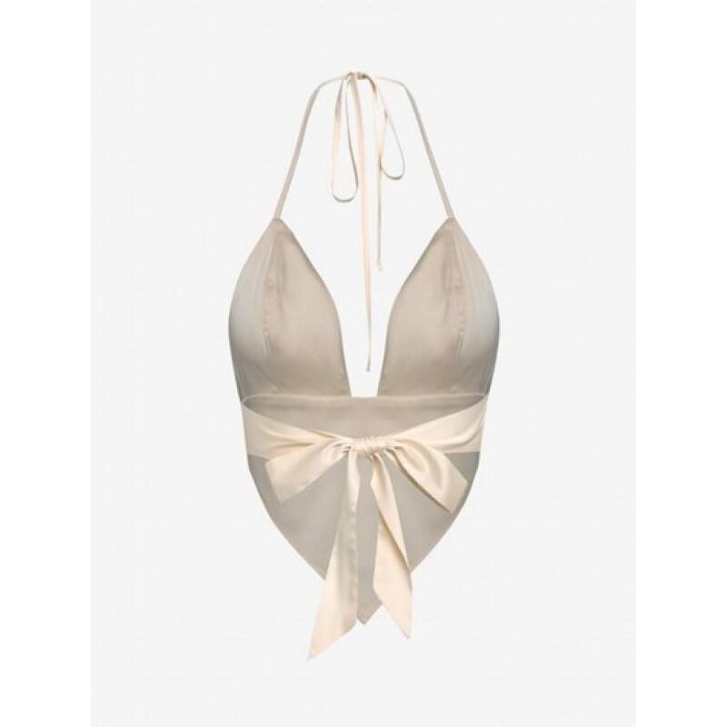 Halter Back Tie Satin Irregular Plunge Top XD4365