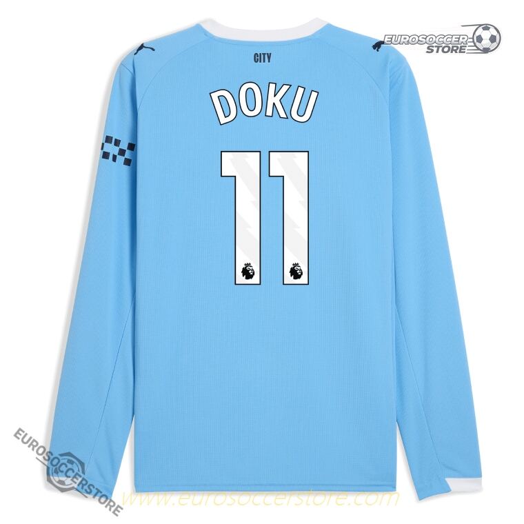 Long Sleeve Home Jersey of Manchester City for 25-26 Season with DOKU 11